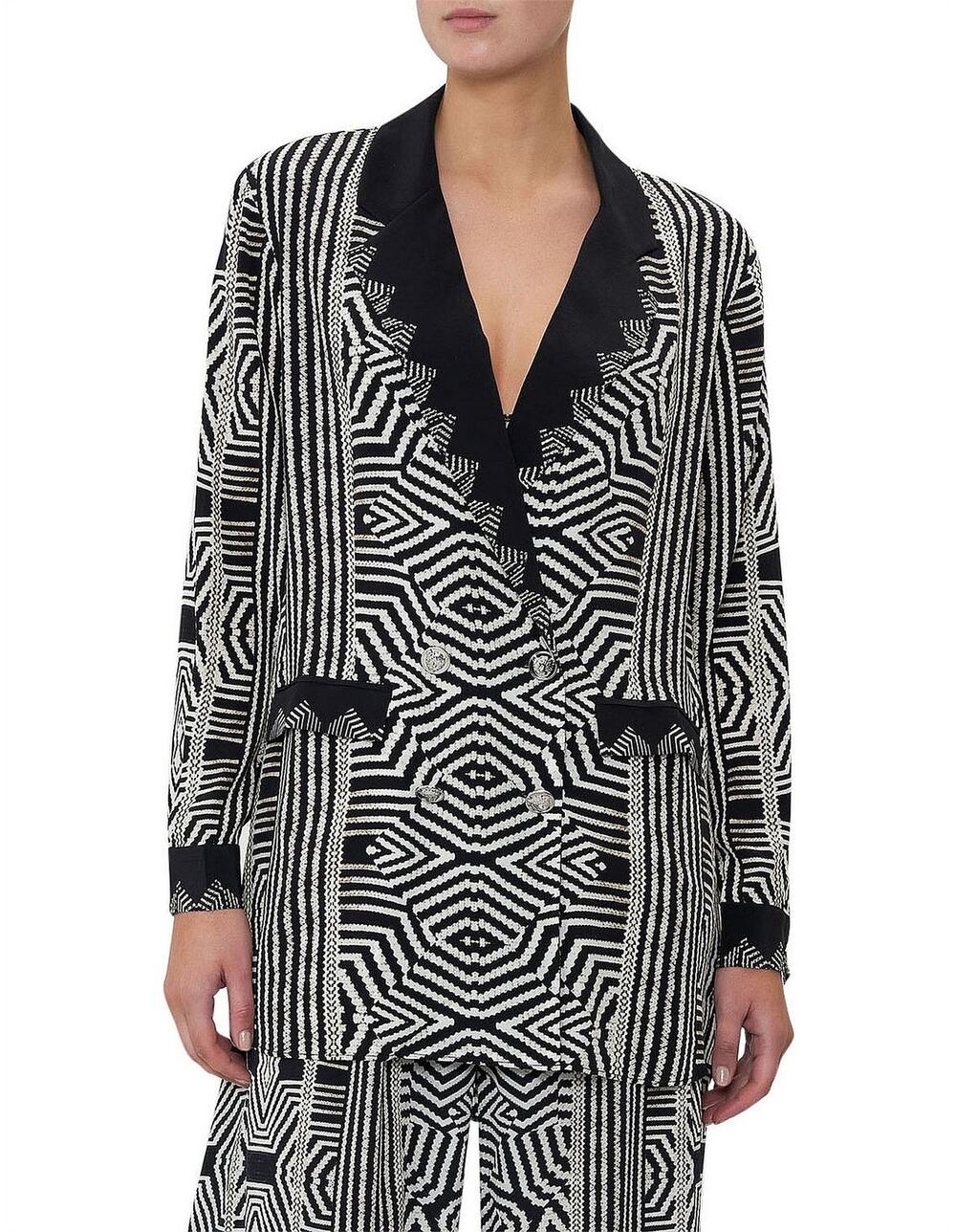 NWT Camilla Pure Silk Double Breasted Soft Jacket Black White Zebra Print Small